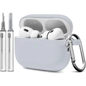 AirPod Pro 3 Case Cover with Cleaner Kit, Soft Silicone Cover for AirPods Pro 3rd Generation Comes with Keychain for Women Men,Suitable for 3rd Generation Case Gray