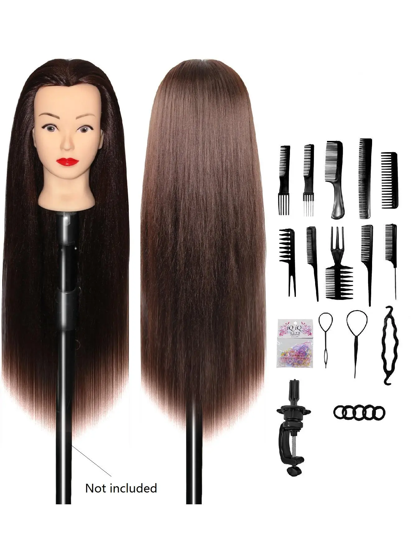 26 Inch Synthetic Hair Mannequin Head, Unisex Adult Hairdresser Training Model with Combs & DIY Tools, Ideal for Braiding & Styling Practice, Hairdressing