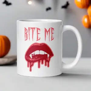 Bite Me Vampire Mug, Vampire Lips Mug, Halloween Mug, Vampire Mug, Gift For Halloween, Bloody Vampire Lips, Vampire Fangs, Bite Me Mug