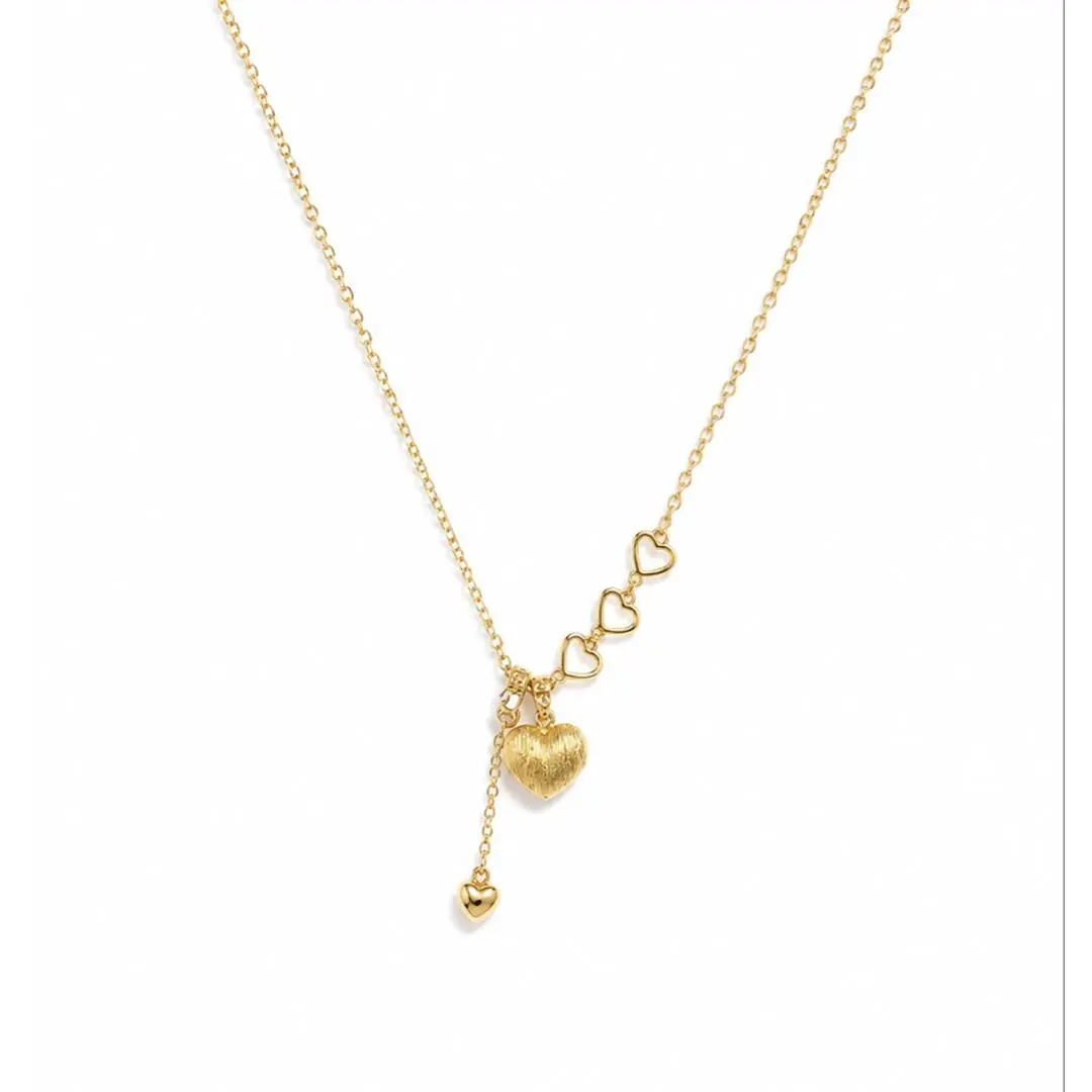 18K Gold Plated Heart Lariat Necklace Adjustable Chain Lightweight Comfortable Tarnish Resistant Everyday Wear Gift Ready 16.5 + 2.0 in Chain Length