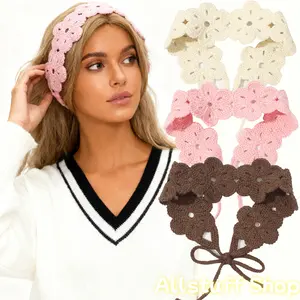 1pc Solid Color Crochet Flower Headband, Bohemian Solid Color Flower Headband, Women's Fashion Hair Tie, Soft Polyester Headband Hair Accessory, Women's Valentine's Day Headband, Gift for Girlfriend