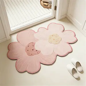 European pastoral style entrance door mat romantic pink dresser flower shape carpet green fresh bedroom decoration bedside plush carpet ins style living room sofa carpet washable bathroom toilet non-slip floor mat Floral Shaped Rug