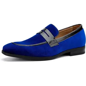 New Jitai Mens Size 10 Blue Velvet Slide On Low Heel Penny Loafer Formal Shoes Footwear Boy