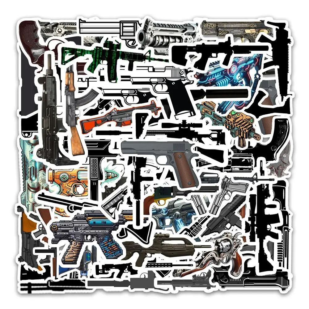 Cool Gun Pattern Sticker, 54pcs/pack Waterproof Self Adhesive Decor Paper, Decor Sticker for Gift Greeting Card Water Bottle Laptop Phone