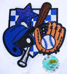 Baseball Sequin Blue Oversized Hat Patch