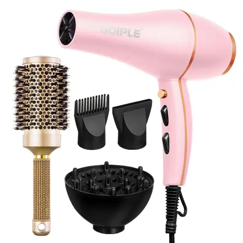 Goiple 1800W Lightweight Multifunctional Negative Ion Powerful Hair Dryer Kit - Low Noise, High Speed Quick Dry Professional Blow Dryer with Keratin Serum Care Concentrator, EU Type Plug for Frizz Reduction (For Women)