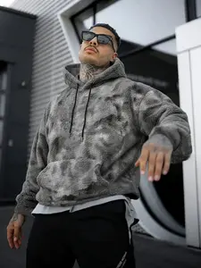 Men's Tie-Dye Hooded Sweatshirt, Soft Plush Drop Shoulder Pullover, Casual Loose Fit for Fall & Winter Layering