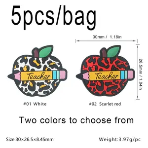 5 Piece Apple Shape Silicone Beads, Cute Durable Jewelry Making Materials, DIY Necklace Bracelet Keychain Accessories