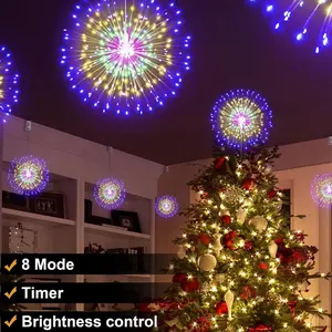 New Firework Lights Starburst Lights 200 LED Copper Wire Battery Operated Hanging Sphere Lights with Remote 8 Modes Stars Fairy Ceiling Decorations for Patio Party Wedding Christmas (4 Pack) Colorful Box