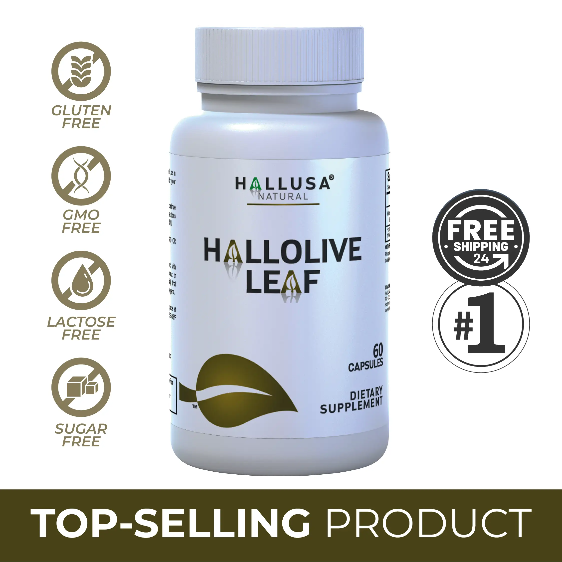 HALLOLIVE OLIVE LEAF - 60 capsules - Immune Support - Triglycerides & Cholestero...