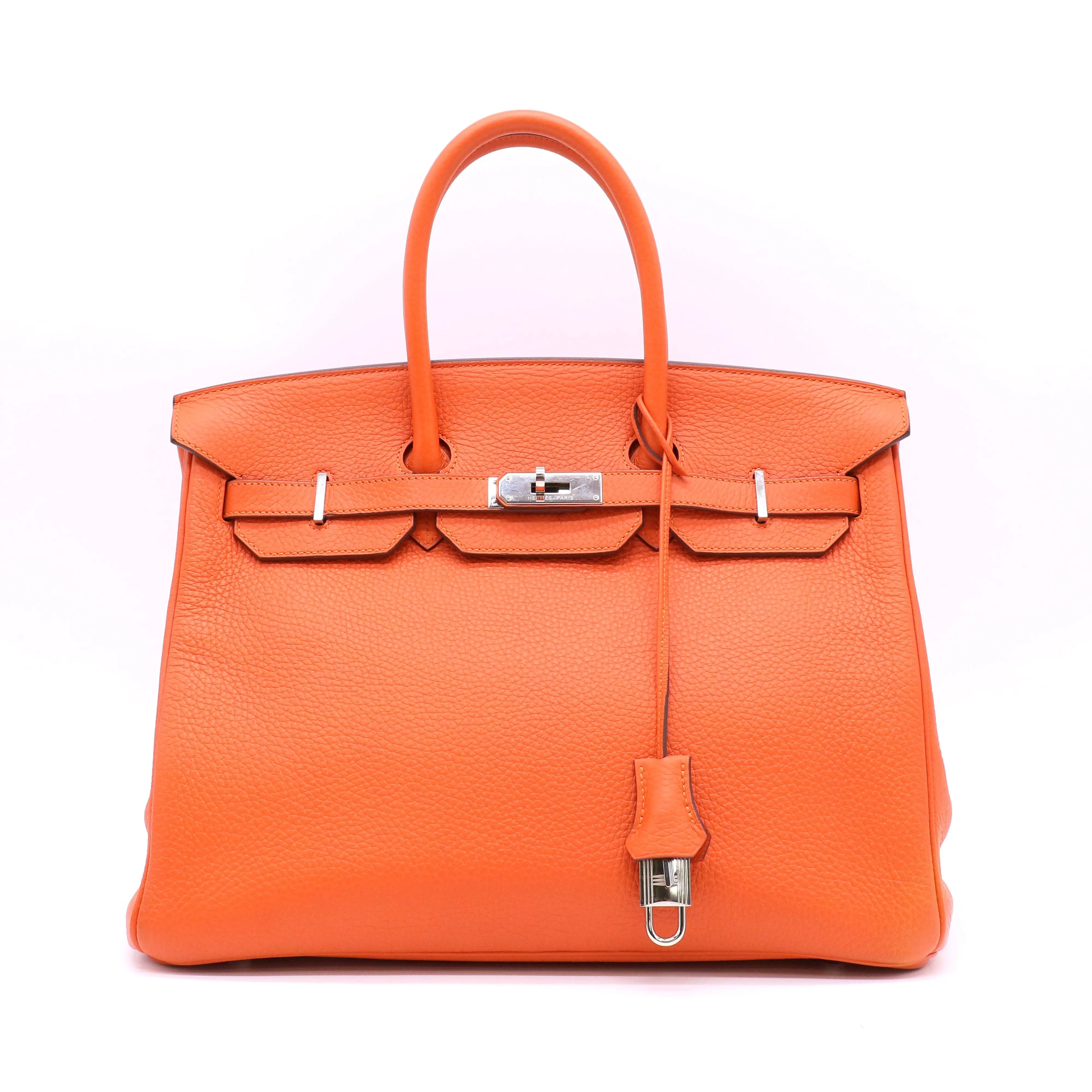Pre-owned HERMÈS Leather Top Handle Bag Orange H Togo Birkin 35 Handbag Twins LDJ4931