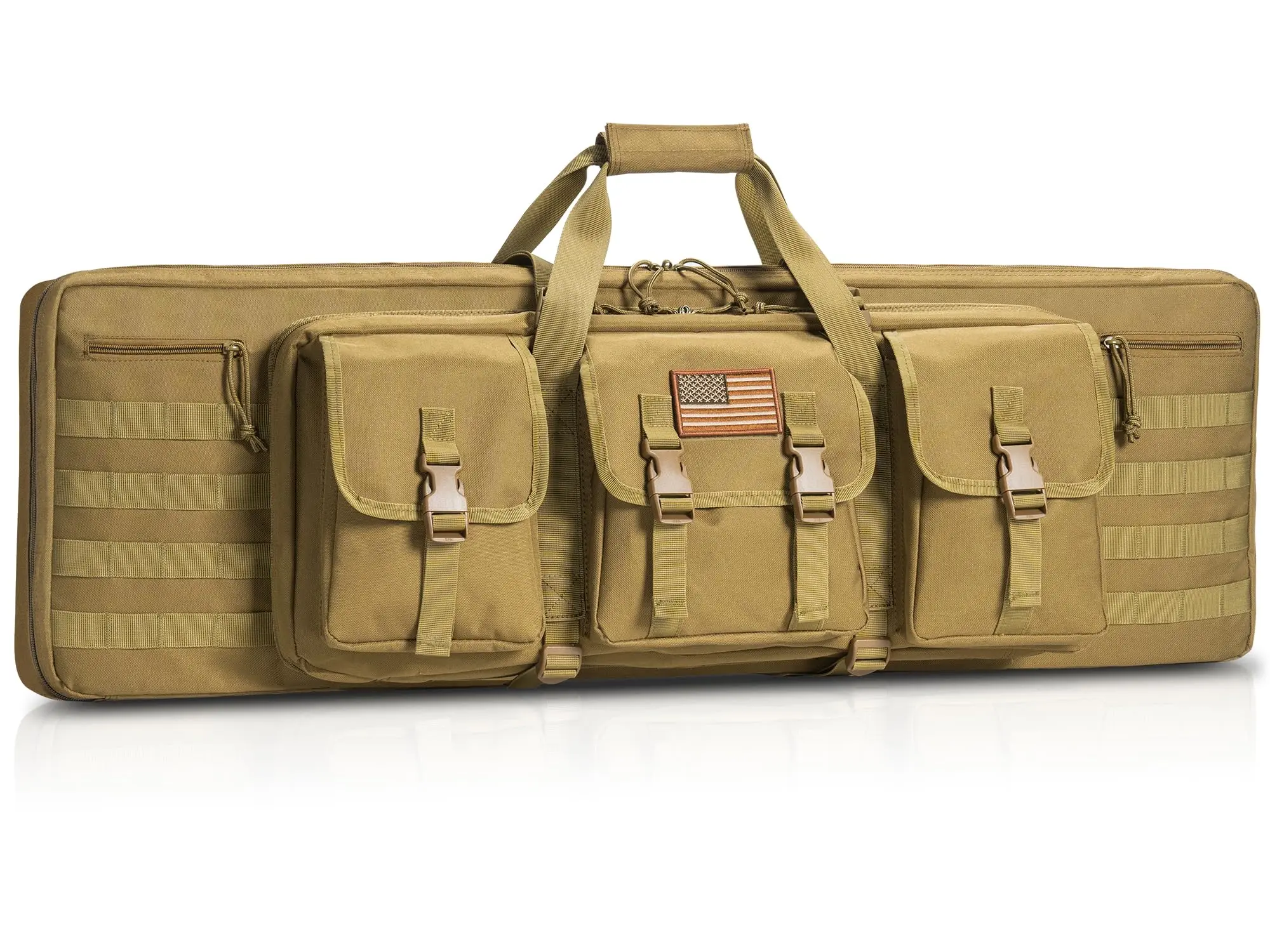 Tactical Long Gun Bag Double Soft Case Backpack Hunting Shooting Range Outdoor Storage & Transport, Multi-Pocketed Rifle Case 36" 42" 48" with American Flag Patch for Military & Shooting Sports Gear