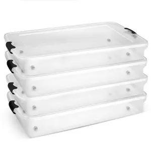 HOMZ 60 Qt Latching Lid & Easy Grip Underbed Storage Container, Clear (4 Pack)