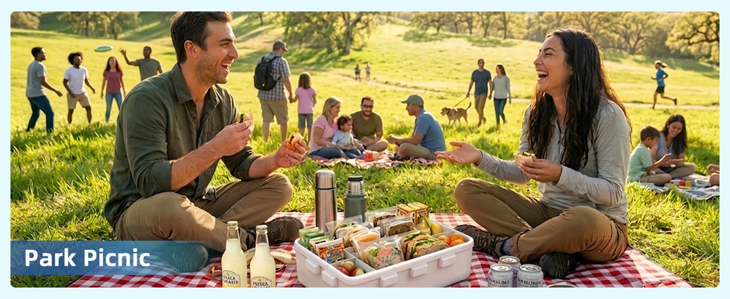 Chilled Snack Box Container with Ice Pack, Portable Travel Food Containers with Lids, Keep Cheese and Fruits Remained Fresh for Hours, Divided Serving Tray for Family Road Trip Beach Picnic