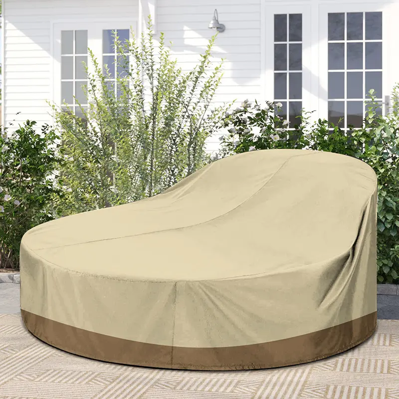 SunPatio 88" Round Heavy-Duty Polyester Garden Daybed Cover, All-Weather Rain Cloth with Elastic Edges for Secure Fit, Beige, 1.3kg, Foldable, 23*23*8cm, Durable & Functional Patio Furniture Protector