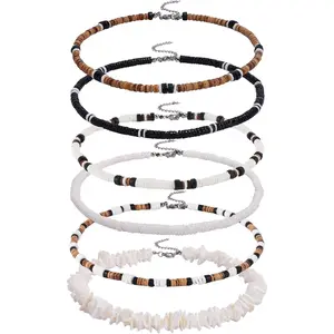 6Pcs Puka Shell Necklace Men Seashell Necklace Summer Beach Surfer Necklace for Men Women Hawaiian Necklace for Men White Necklace Beach Jewelry