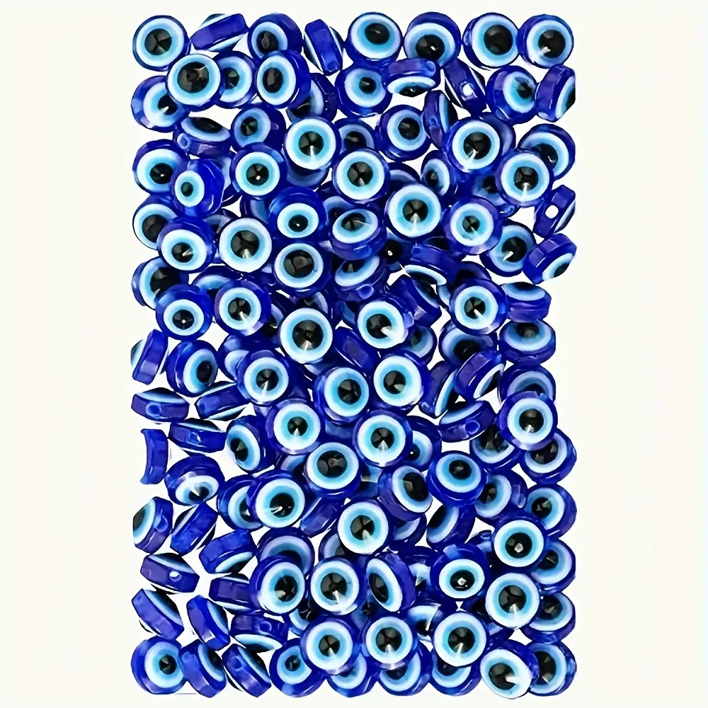 500pcs Blue Round Polyester Resin Turkish Handmade Evil Eyes Ball Beads with Holes - DIY Jewelry & Beads Making Supplies, Craft Eyes for Bracelets, Earrings, Ideal for Daily Wear