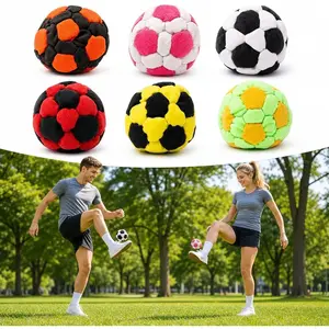 Random 1/6 Pack Soccer Hackys Footbag Sacks - Soft Plush Footbags for Adults - Durable Fleece Juggling Balls - Vibrant Sports Design for Indoor & Outdoor Play, Party Favors, and Coordination Training