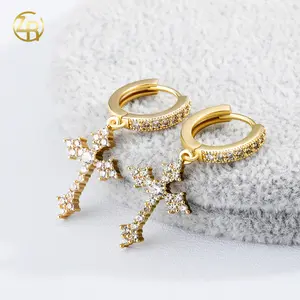 Zircon-Studded Cross Earrings, Unisex Trendy Ear Clips, Street Style Hip-Hop Hoops, Unique Fashion Accessory, Perfect Party Jewelry, Birthday Gift for Wife or Girlfriend    SF-398