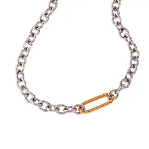 Two Tone Oval Chain Necklace - Stainless Steel