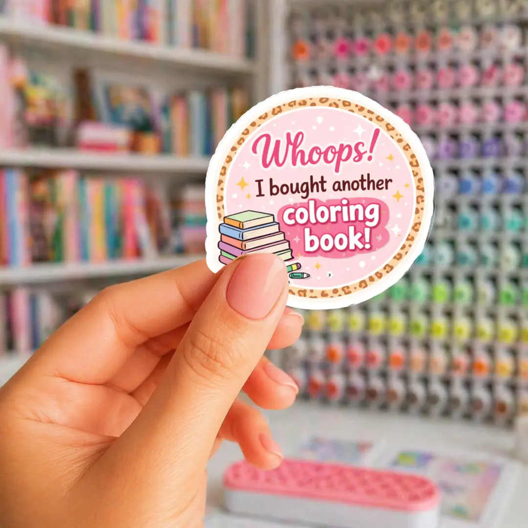 Custom Shape Metal Vinyl Fridge Magnet - "Whoops I Bought Another Coloring Book" Playful Printing Design, Lightweight Curve Fridge Decor, Home Supply for Coloring Book Lovers
