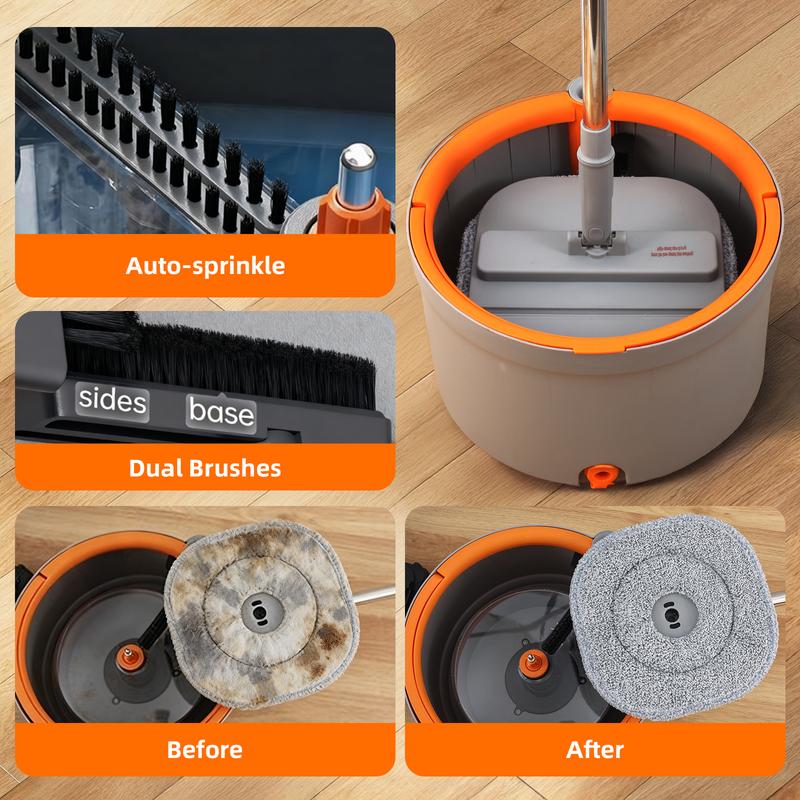 Mop and bucket set, convenient for cleaning corners, rotating mop with dirty water self separation system, including 4 replacement mop heads, household self-cleaning mop and bucket system, equipped with mop scraper for floor cleaning