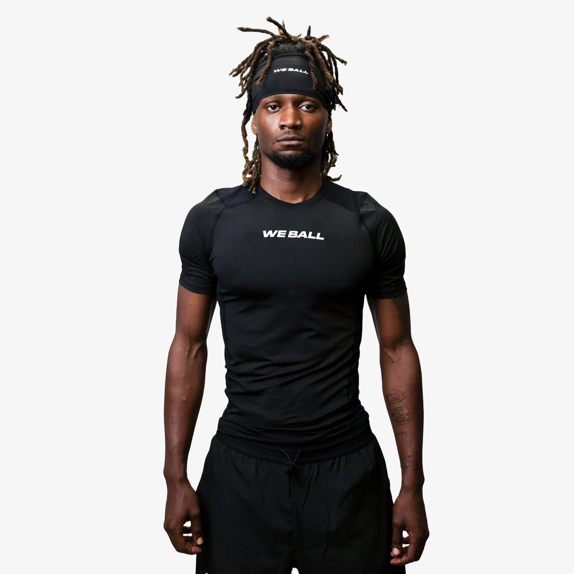 We Ball Sports Mens Athletic Compression Short Sleeve T Shirt (Black)