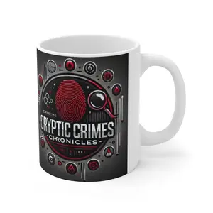Cryptic Crimes Coffee Mug, 11oz Mystery Mug, Gift for Detective Lovers, Dark Themed Mug, Unique Collector's Item