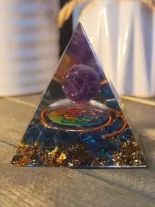 Orgone Pyramid, Amethyst & Blue larimar  Orgonite