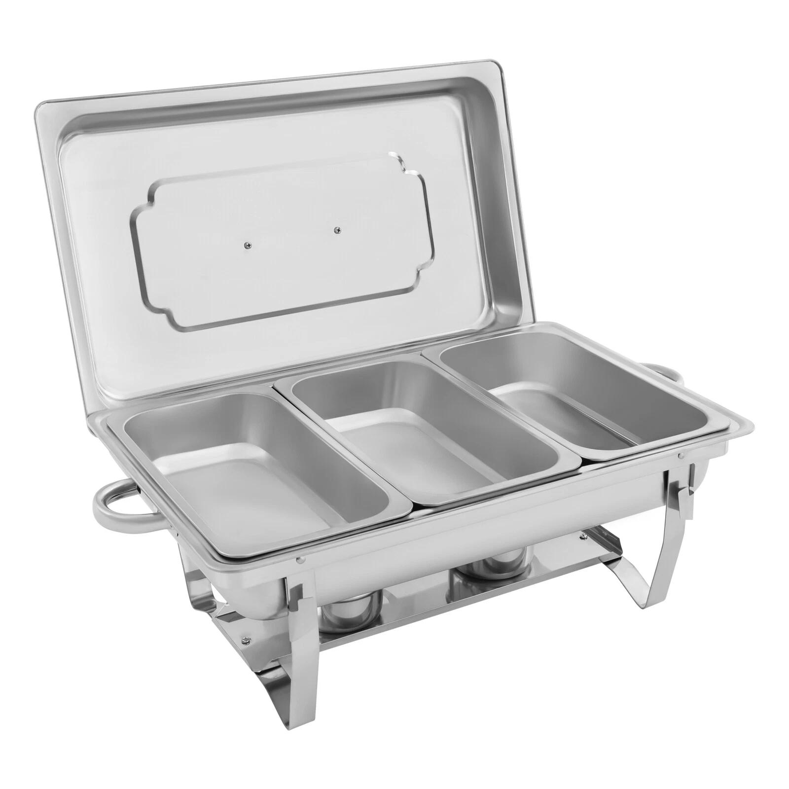 3 Pan Chafing Dish Buffet Set Stainless Steel Food Warmer Set Rectangular Buffet Server with Lid