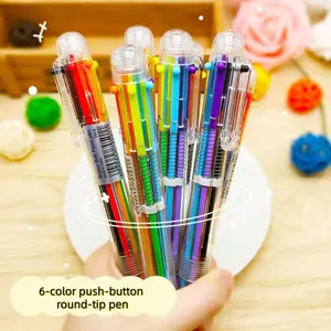 10pcs Simple Transparent Pen Rods, 6 Color Ballpoint Pens, Student Six-In-One, Colored Pens for Notebooks, Bullet Tip 0.5mm