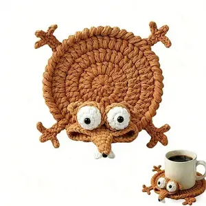 Funny Hand-Crocheted Squirrel Coaster, Cute Handmade 3D Animal Mug Rug, Novelty Knitted Cup Mat Desk Decor, Unique Whimsical Drink Coaster for Coffee & Animal Lovers