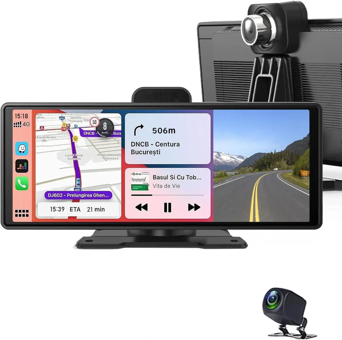 Car Carplay Screen 10.26inch IPS Car Stereo Wireless CarPlay & Android Auto Touch Screen, 4K Dash Cam, 1080P Backup Camera, Mirror Link/Voice Control/Music Play/GPS Navigation FM