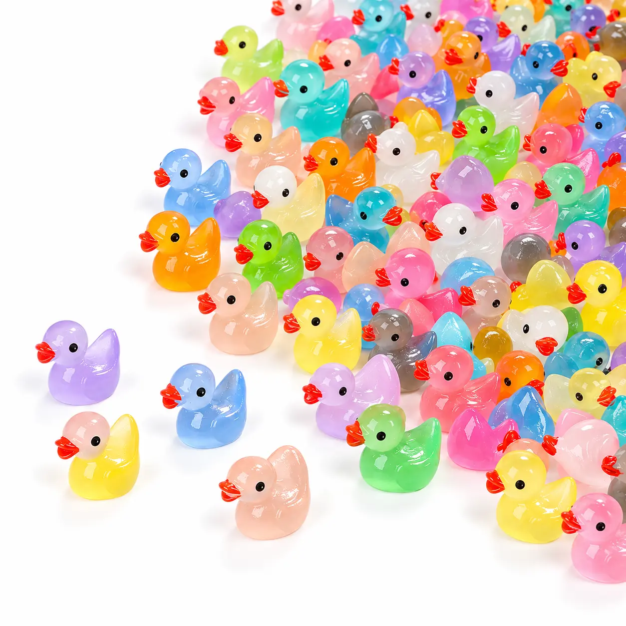 100 Pcs Glow in the Dark Mini Duck Figurines, Luminous Resin Mini Ducks for DIY Crafts, Jewelry Making, Keychains, Dollhouse Decorations, Fairy Garden and Miniature Displays
