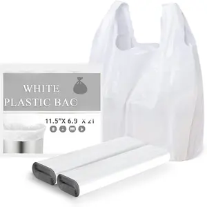 Plastic Bags, 200 Count T Shirt Bags, Plastic Bags With Handles For Shopping, Plastic Grocery Bags, Plastic Bags For Small Business (11"x 6"x 21") White Plastic Bag Recyclable