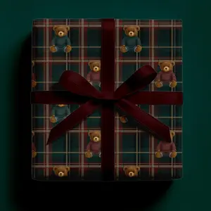 Tartan Teddy Bear Christmas Wrapping Paper Luxury Plaid Gift Wrap