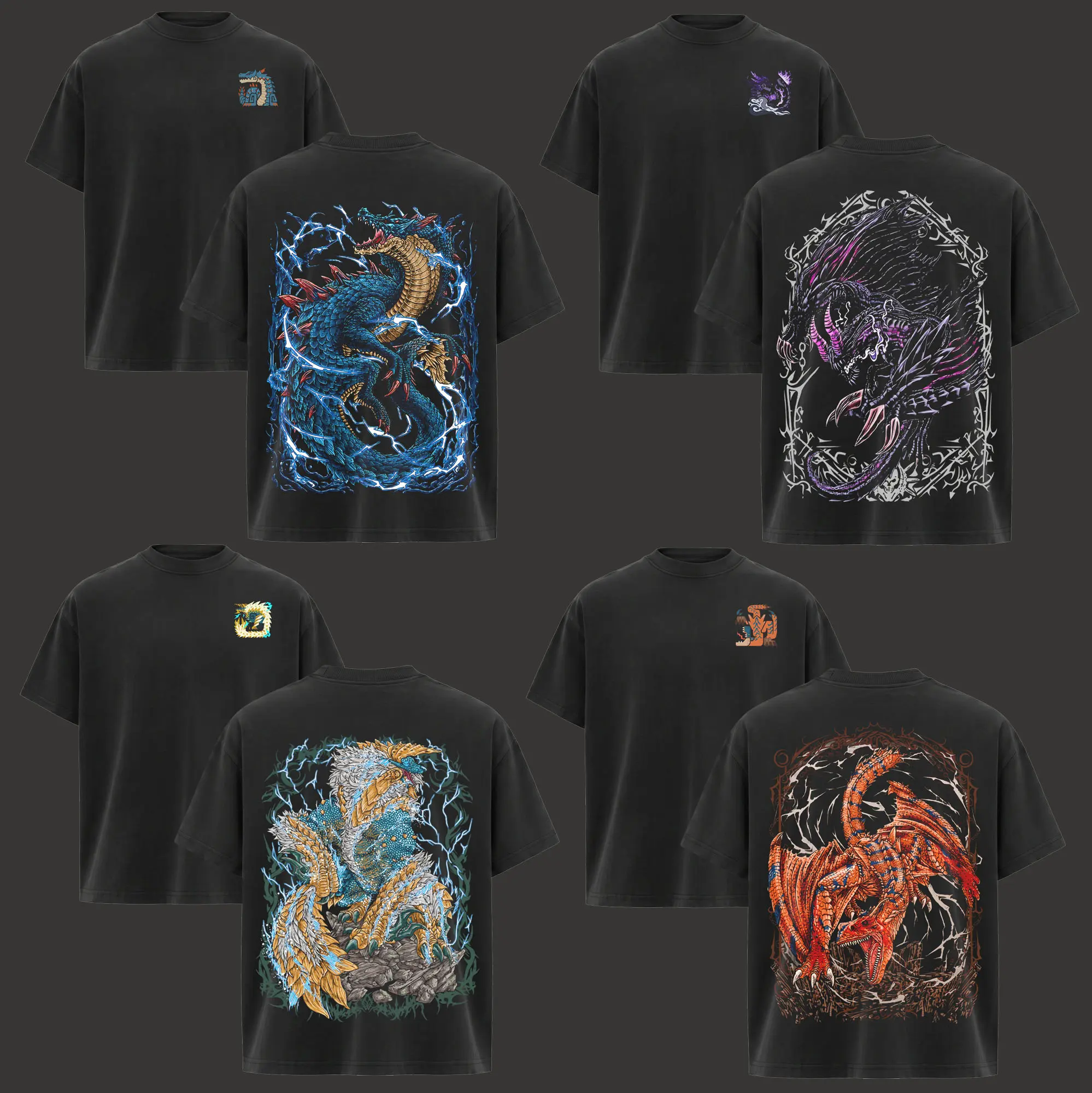 [Collection] Monster Hunter Wilds Double Printed Lightweight Acid  Game Graphic T-Shirt for Men Casual Day Wear Cotton Fabric - Jeans Vintage Gaming Retro Black Tee Heavyweight Cotton T-Shirts Love Menswear Tshirt