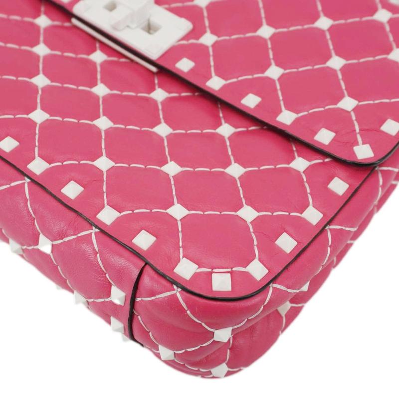 Pre-owned Valentino Lambskin Leather Crossbody Bags Rockstud Spike Medium Shoulder Bag Pink