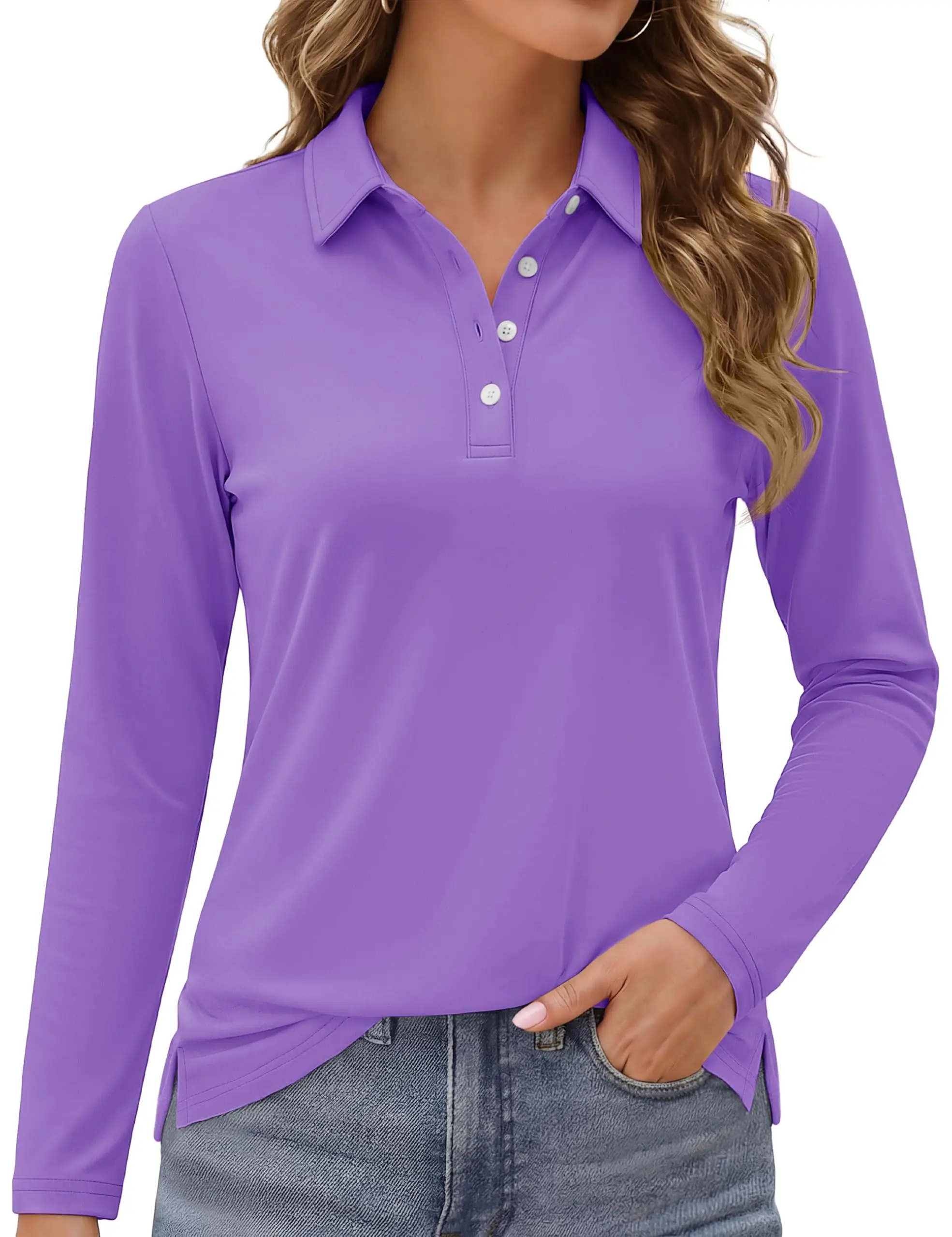 Cotrasen Women's Polo Shirts Long Sleeve Golf Shirt Quick Dry UPF 50+ Sun Protection Lightweight Tennis Shirts