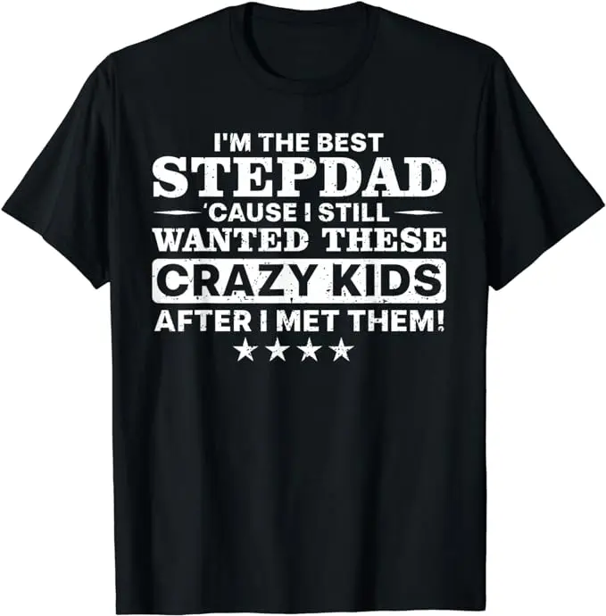 Father's Day T-Shirt, Gifts For Stepdad, Cool Stepdad For Men Father Step Dad Parenthood Stepfather T-Shirt Menswear Casual Cotton Top Basic  Personalized Streetwear