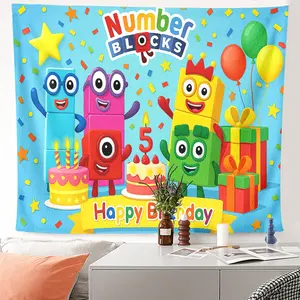 1pc Numberblocks Birthday Celebration Tapestry Wall Hanging for Living Room, Bedroom Decor - HD Printing Fun Characters Wall Art, Polyester Fabric Dorm Decor Gift