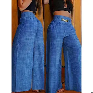 Blue Leg Wide s tiktok Unity Women Summer Casual Loose Pants With Metal Chain