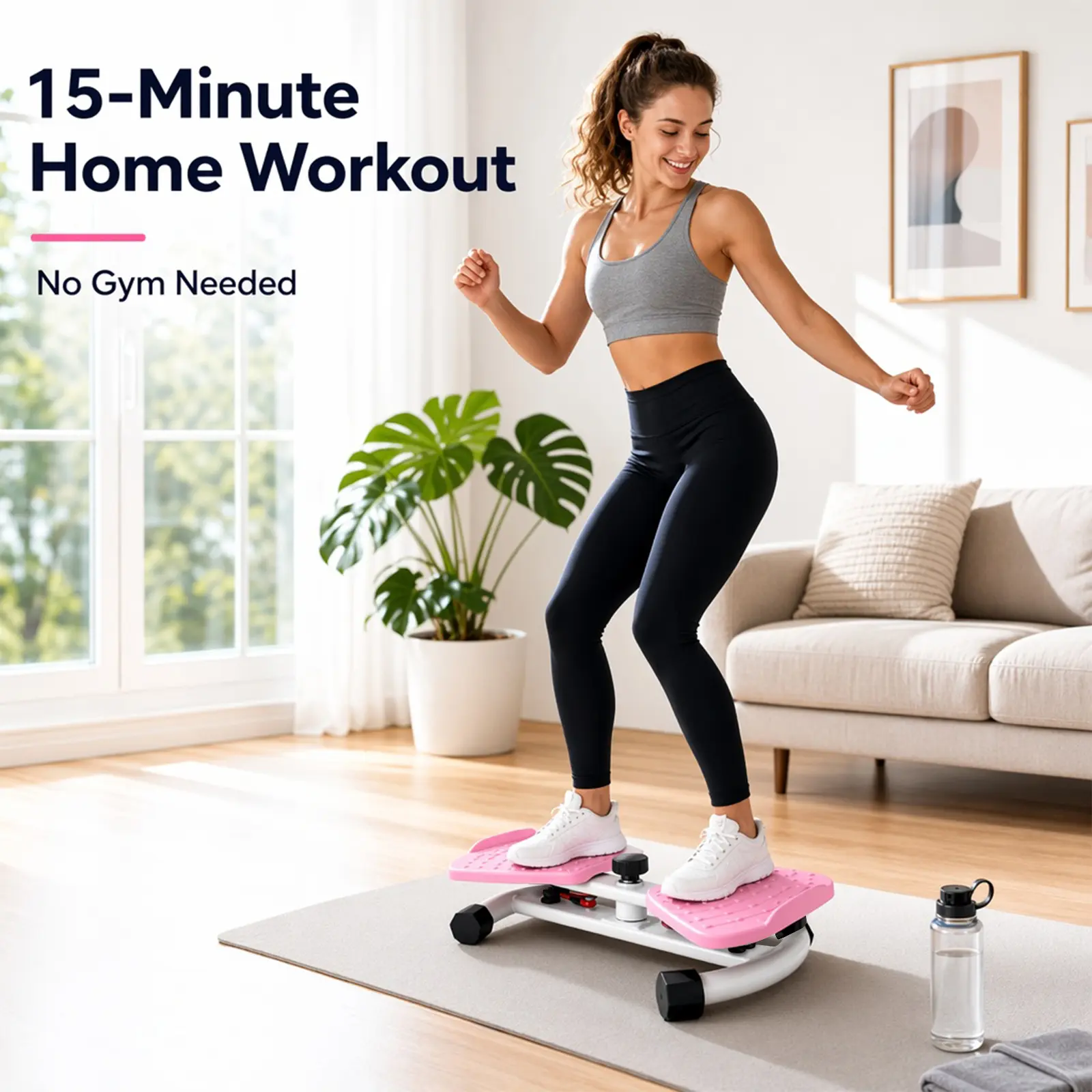 Wide Massage Pedals Waist Twister Ab Board Mini Stepper Resistance Bands Home Gym Non-slip Noiseless 300lbs Capacity Core Workout Cardio Full Body Exercise Abs Training Dual Anti-slip Support Household Exercise Equipment