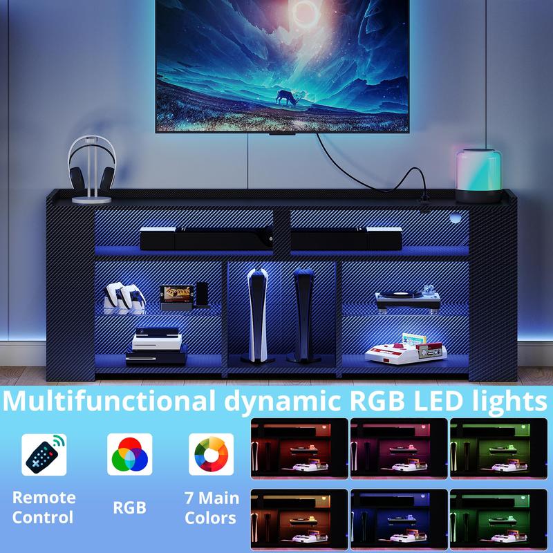 IRONCK Entertainment Center with Storage, Tall TV Stand W/Power Outlet, LED Gaming TV Cabinet for PS5, Black TV Stand with Carbon Fiber IRONCK Entertainment Center with Storage, Tall TV Stand W/Power Outlet, LED Gaming TV Cabinet for PS5, Black TV Stand with Carbon Fiber