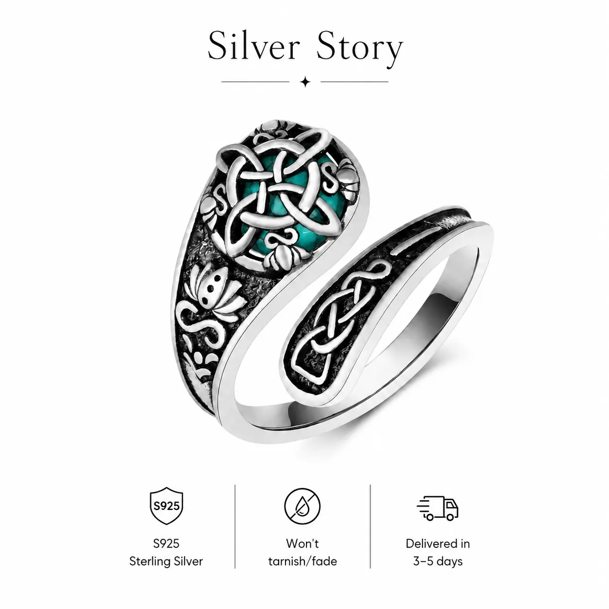 Vintage 925 Sterling Silver Snake Ring with Celtic Knot Design, Adjustable Wrap Band Handcrafted Celtic Snake Ring in Solid 925 Sterling Silver Statement Ring Tarnish Resistant Ring Totem Ring