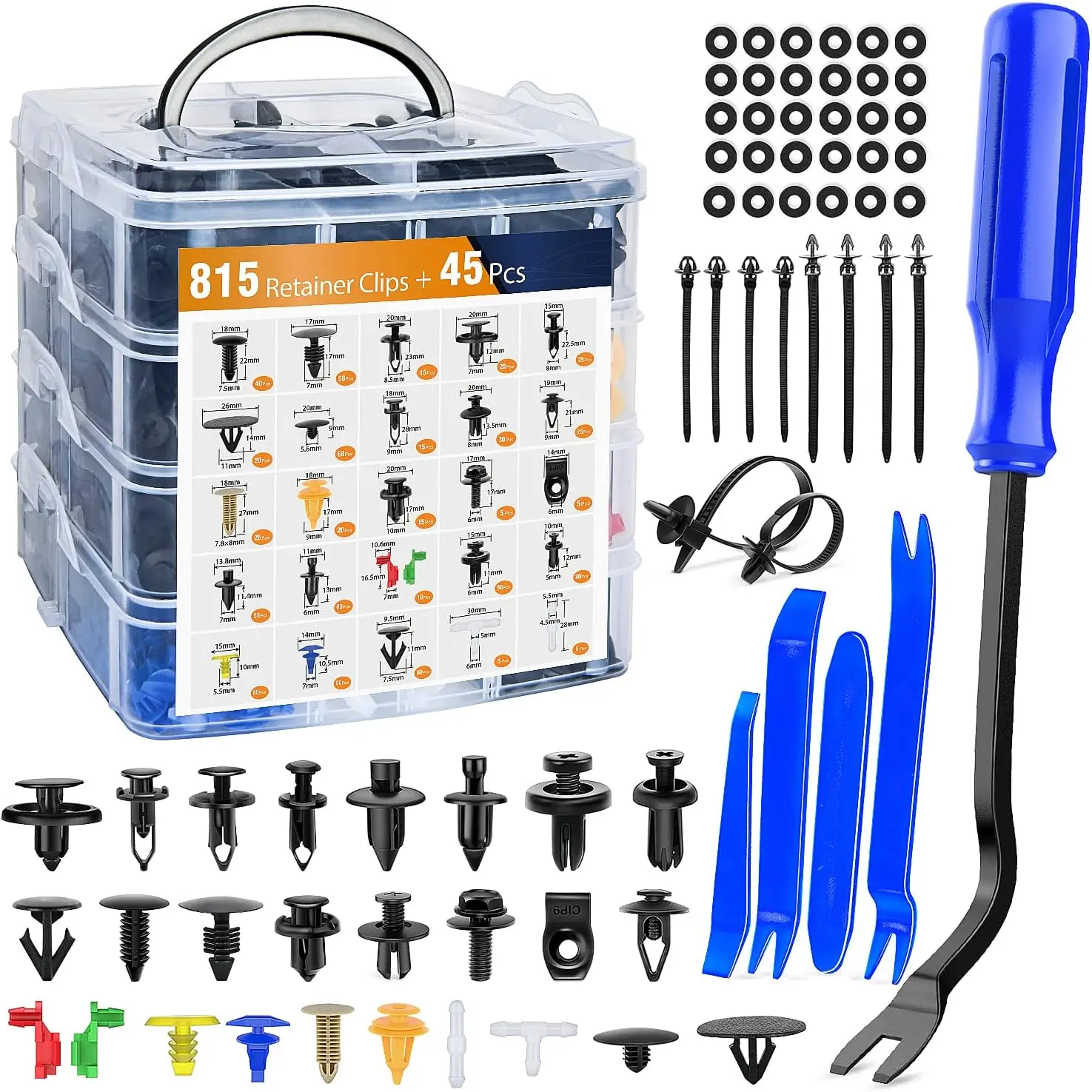 Nilight 815 Pieces Multi-Size Nylon Car Push Retainer Clips & Auto Fasteners Assortment - 26 Types Anti-Scratch Bumper Fender Rivets, 4 Tools, 10 Cable Ties, Panel Removal Clamps, GM Vehicle DIY Repair Accessories