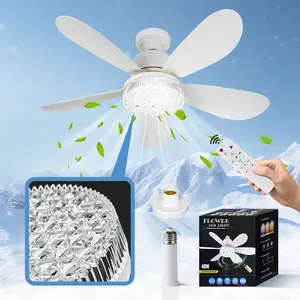 Ceiling Fan Light with Remote Control, E27 Socket, Timer Function, 5 Blades, 3 Speed Settings, Adjustable LED 3000k-6500k, Ideal for Small Rooms
