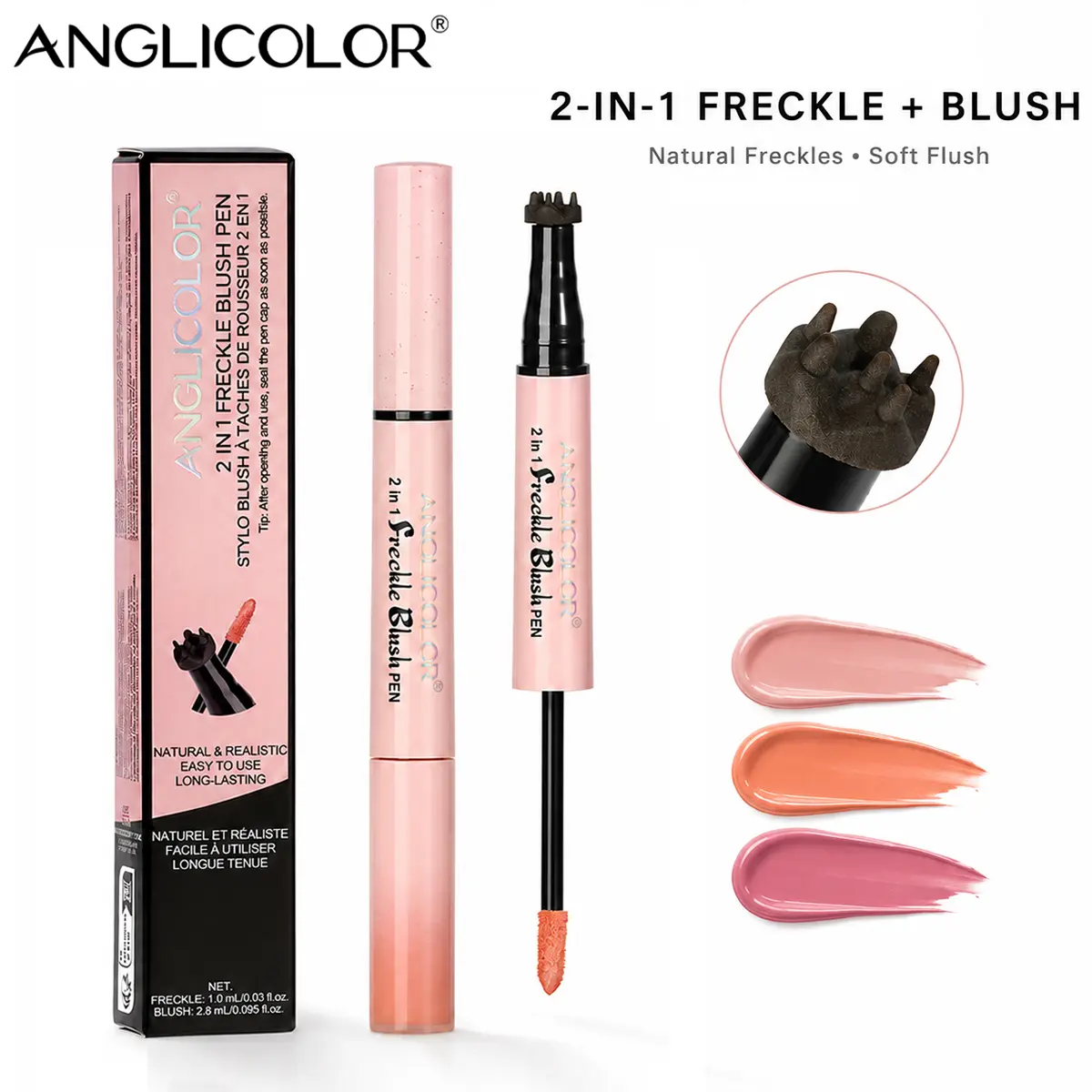 2-in-1 Freckle and Blush Pen, Dual-Ended Makeup Pen with Freckle Stamp and Liquid Blush, Natural Faux Freckles, Soft Cheek Color, Easy Daily Makeup Tool.