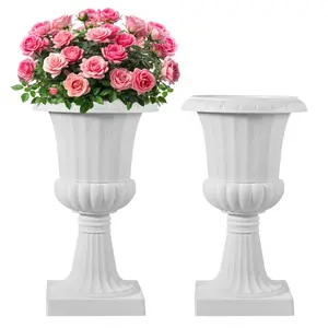 【Summervibes】VEVOR Plastic Urn Planters, 15.8 x 26.4 Inch, 2 Pack White Classic Flower Pots Front Porch Planters, Indoor & Outdoor Vase for Wedding, Party, Event, Home, Stage, Garden, Balcony, Patio Decoration
