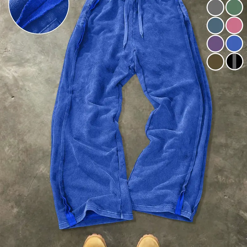 Charcoal Washed Wide Leg Pants, Athleisure Style Bottoms, Loose Fit Elastic Waist Soft Comfort Sportswear, Oversized Charcoal Gray Vintage Wash Pants - Loose Fit Joggers, Y2K Streetwear Unisex Essential Item